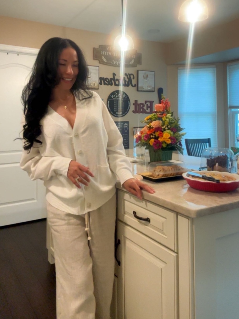Cream V-Neck Button Cardigan